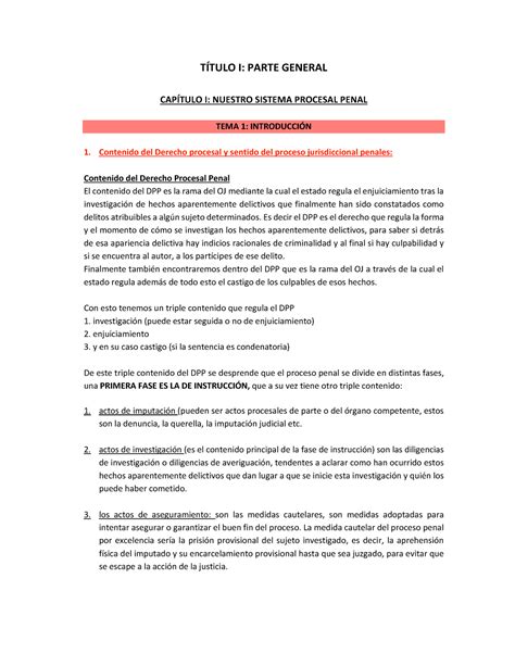 Apunts Processal Penal TÍTULO I PARTE GENERAL CAPÍTULO I NUESTRO