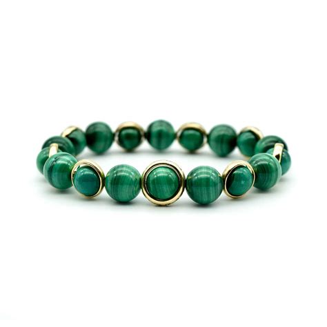 Natural Malachite Stones And Gold Bracelet Uk Ommo London