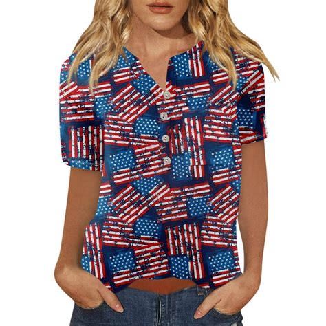 Ehtmsak Independence Day Womens Work Shirts Short Sleeve 4th Of July