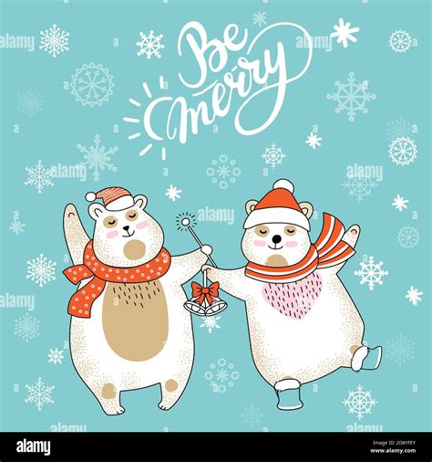 Christmas Card Congratulations With Cute Polar Bears Stock Vector Image