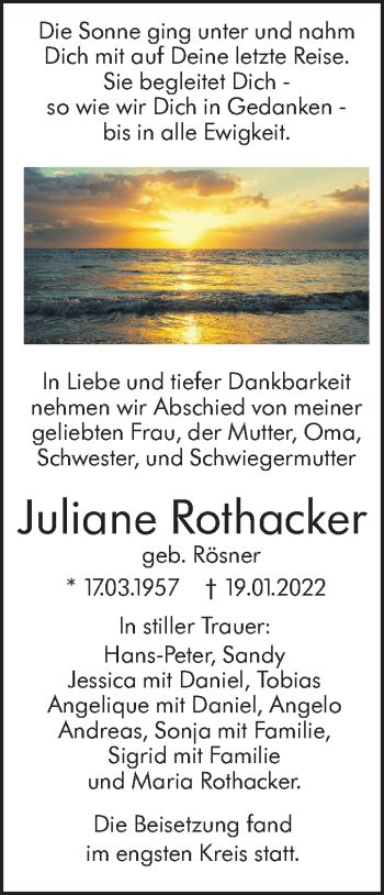 Traueranzeigen Von Juliane Rothacker S Dwest Presse Trauer