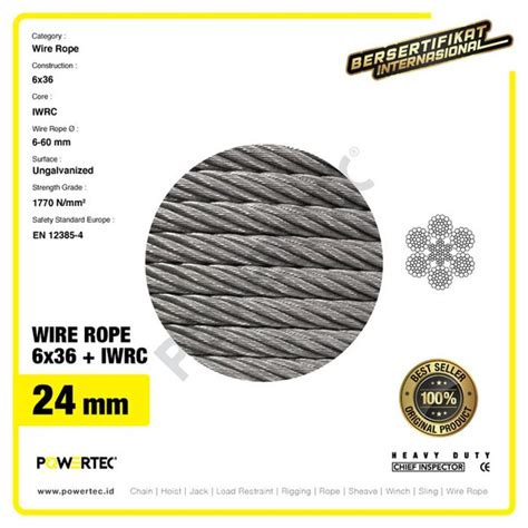 Jual Wire Rope Kawat Seling Baja 6x36 IWRC 24mm Ungalv POWERTEC 1