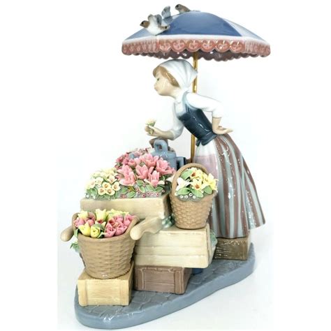 Lladro Flowers Of The Season Female Flower Cart Figurine 1454 Mint No