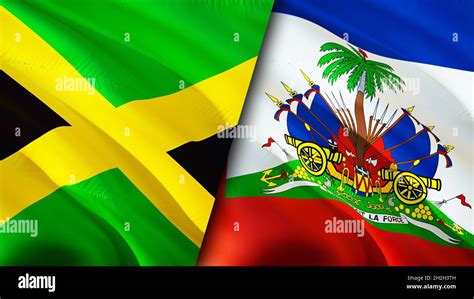 Banderas de Jamaica y Haití. Diseño de 3D banderas ondulantes. Jamaica ...