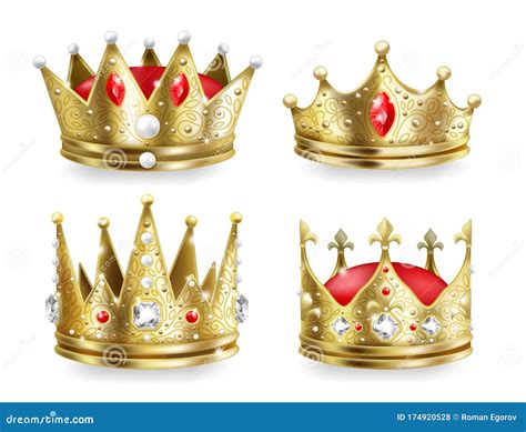 Realistic Crowns Kings And Queens Golden Royal Headdress 3d Medieval