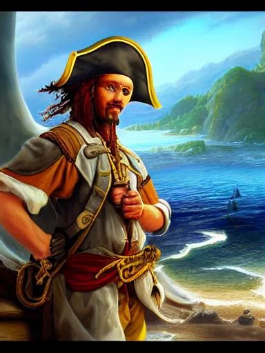 Pirate Captain With A Parot A Island In The Horizon Stable