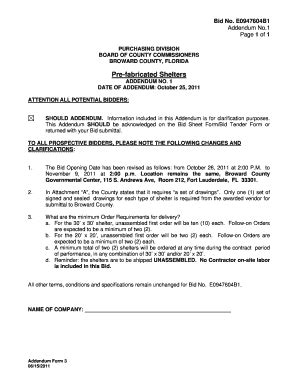 Fillable Online Broward ADDENDUM NO 1 DATE OF ADDENDUM October 25