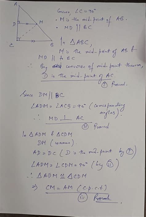 Abc Is A Triangle Right Angled At C A Line Through The Mid Point M Of Hypotenuse Ab And