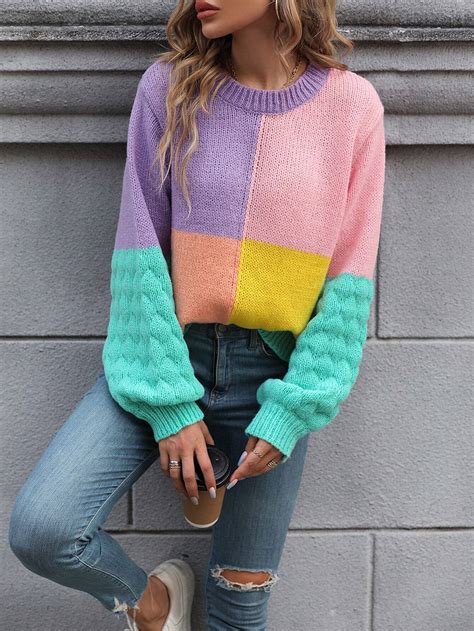 Shein Frenchy Color Block Drop Shoulder Sweater Shein Usa