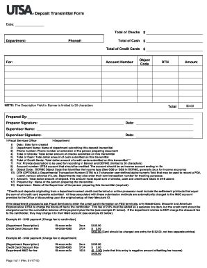 Fillable Online Utsa Deposit Transmittal Form Fax Email Print Pdffiller