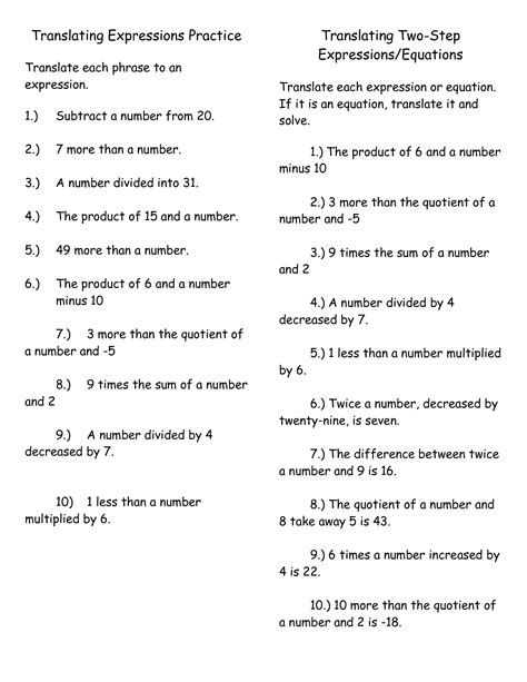 15 Translating Words To Equations Worksheets