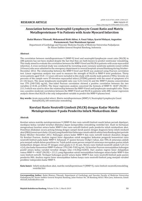 PDF Association Between Neutrophil Lymphocyte Count Ratio And Matrix