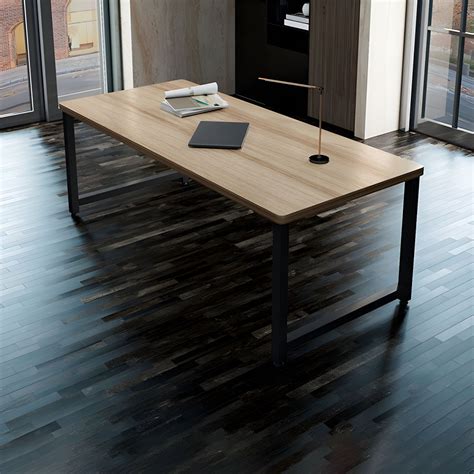 Modern Black Metal Parsons Writing Desk With Wood Top For Small Spaces