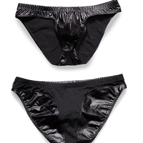 Sexy Faux Leather Thongs Briefs Mens G String Thong Underwears Elastic Low Rise Lingerie