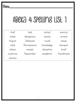 Abeka Spelling Vocabulary Poetry Spelling List Practice