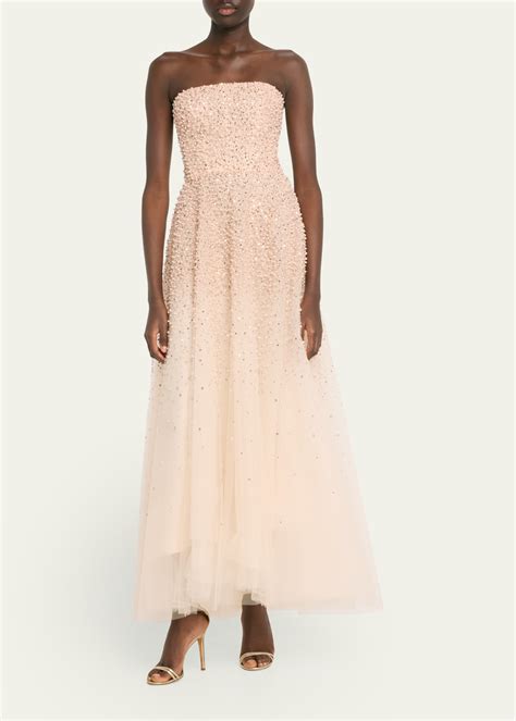 Monique Lhuillier Strapless Pearly Embroidered Gown Bergdorf Goodman