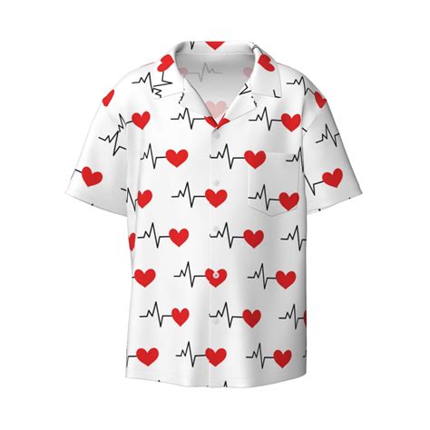 Gaeub Heartbeat Symbol Men S Lapel Short Sleeve Shirt Relaxed Fit Shirt Soft And Breathable