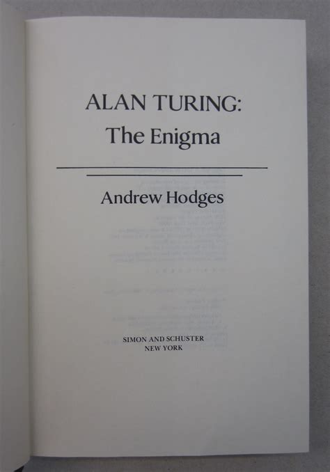 Alan Turing The Enigma De Andrew Hodges Hardcover 1983 First US