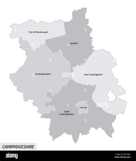 The Cambridgeshire county isolated map divided in districts with labels ...