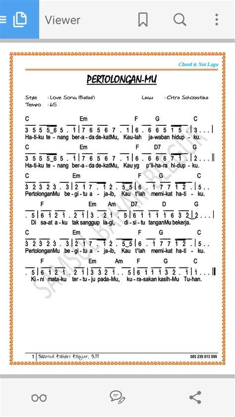 Not Lagu Pertolonganmu Karya Reynaldo6a 2016
