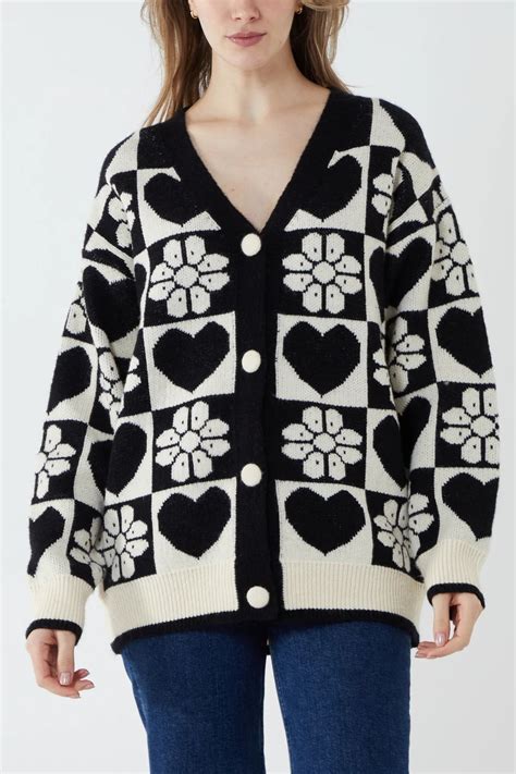 Heart And Flower Jacquard Cardigan Habits