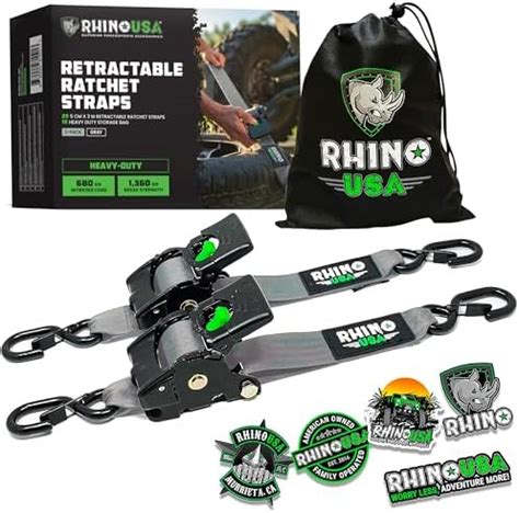 Rhino Usa Retractable Ratchet Tie Down Straps Pk Kg