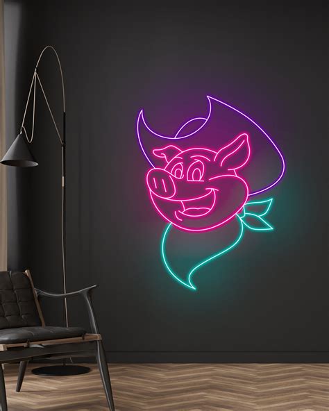 Handmadetneonsign Cowboy Pig Neon Sign Cowboy Pig Led Signs Cowboy