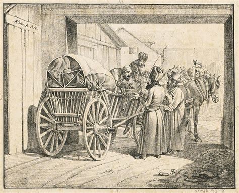 Departure Of The Polish Jews Through The Gate Drawing By Johann Adam