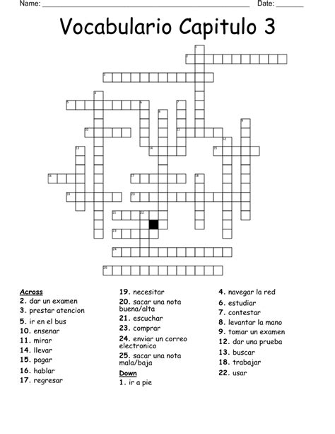 Vocabulario Capitulo 3 Crossword WordMint