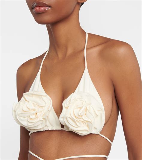 Floral appliqué triangle bikini top in white Magda Butrym Mytheresa