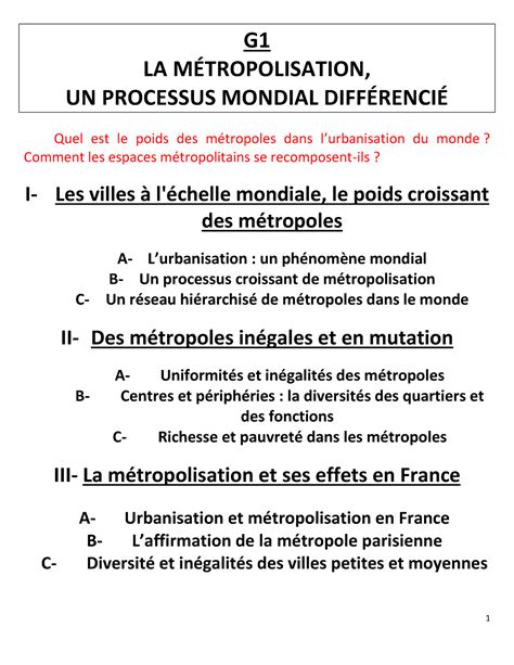 1g1plan lexique Lexique 1 G 1 LA MÉTROPOLISATION UN PROCESSUS