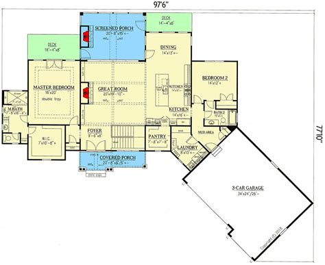 One-Story Country Craftsman House Plan with Screened Porch - 24392TW ...