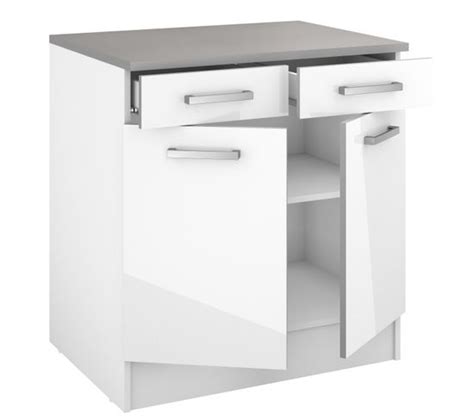 Bas 80 Cm 2 Portes 2 Tiroirs Elibox 243214 Blanc Brillant Meuble Bas De Cuisine But