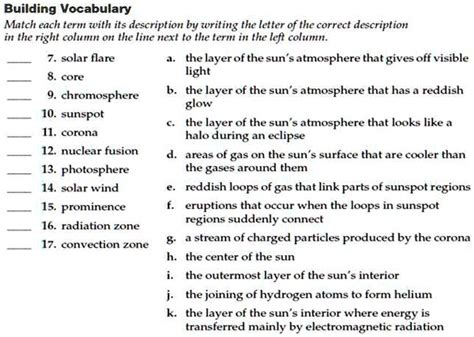 SOLVED: Somebody, please help me. Building Vocabulary: Match each term with its description by ...