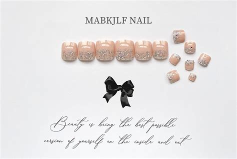 Summer Square Fake Toenails Glitter Nude French Tip Press On Toenails Pcs Full Cover