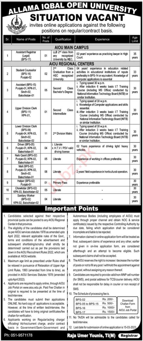 Jobs Advertisement At Allama Iqbal Open University AIOU 2025 Job