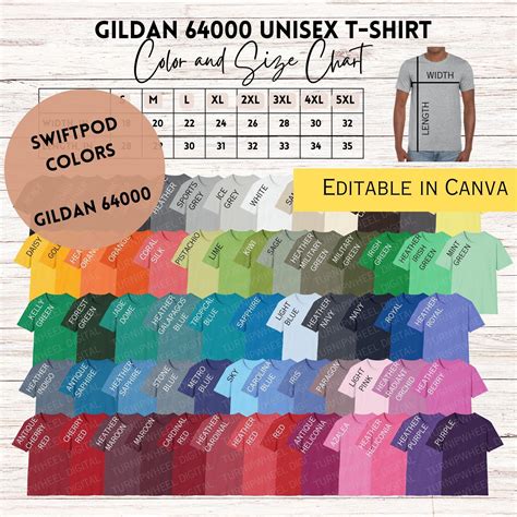 Gildan 64000 Swiftpod Color and Size Chart Shirt Colors Shirt Color