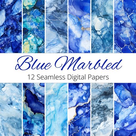 Seamless Blue Marbled Backgrounds Digital Paper Patterns For