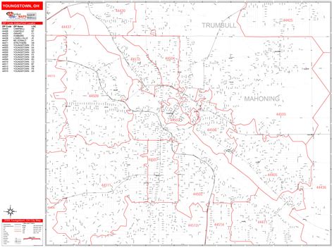 Youngstown Ohio Zip Code Wall Map Red Line Style By Marketmaps Mapsales