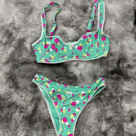 Cyan Floral Bikini Set Bikinilife Depop