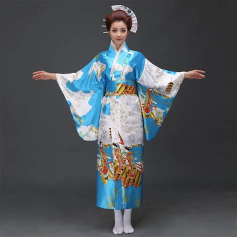 Azul Mulheres Quimono Tradicional Japonês Yukata Com Obi Sexy Vestido De Festa De Halloween