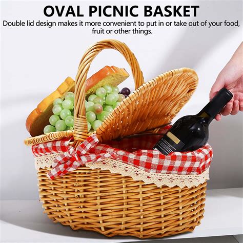 Country Style Wicker Picnic Basket Hamper With Lid And Handle Liners