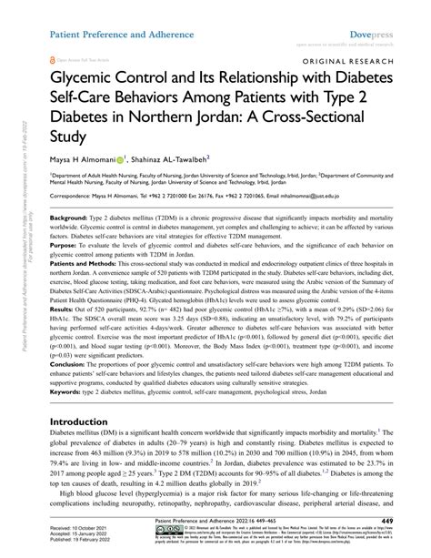 Pdf Glycemic Control And Its Relationship With Diabetes Self Care