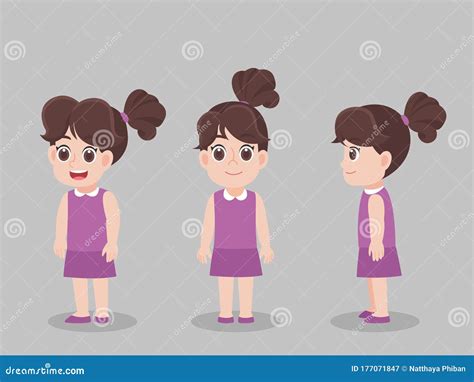 Set of Character Children Girl Cartoon Concept Character Stock Vector