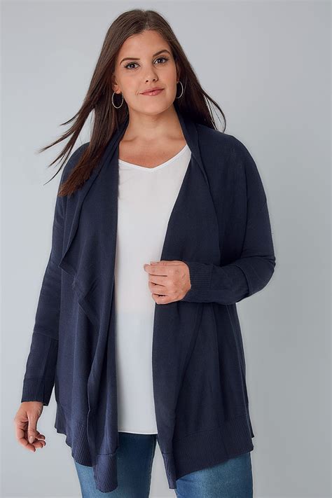 Navy Knitted Waterfall Cardigan Plus Size 16 To 36