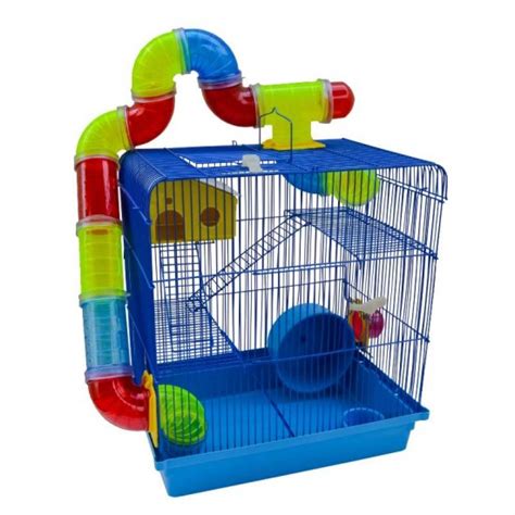 Gaiola Arame 3 Andares Tubo Luxo Hamster Azul Jel Plast MEDIDAS