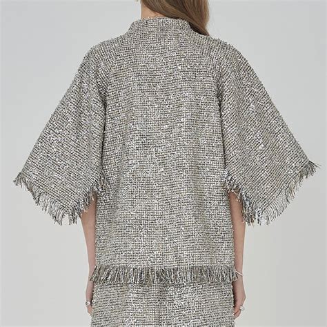 Metallic Tweed Frayed Top Sivillage