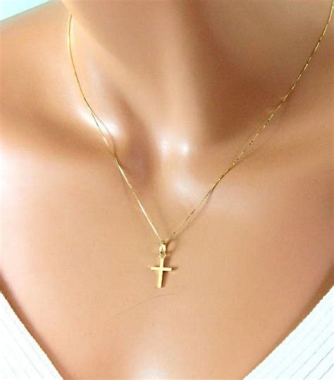 14kt Solid Gold Cross Necklace Women Simple By Divinitycollection Crossnecklace Cross