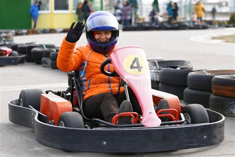 Girl is Driving Go-kart Car with Speed in a Playground Racing Track Stock Photo - Image of kart ...