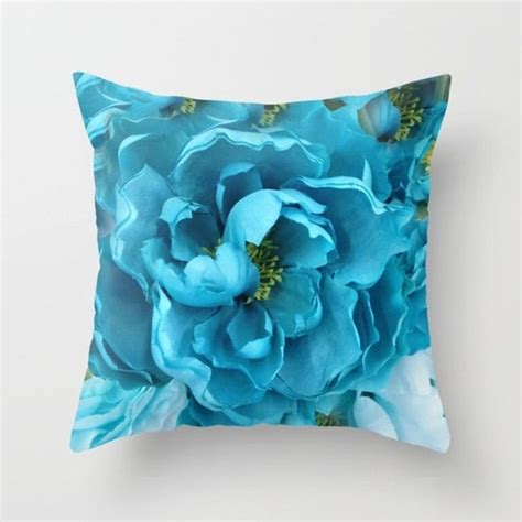 Aqua Blue Flower Pillow Shabby Chic Decor Blue Aqua Throw